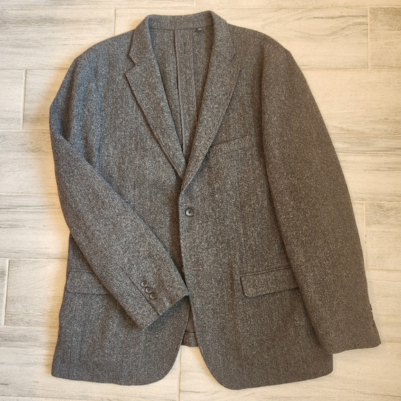 Uniqlo AirSense blazer men's XL grey wool blend sport coat herringbone unlined - Picture 1 of 12